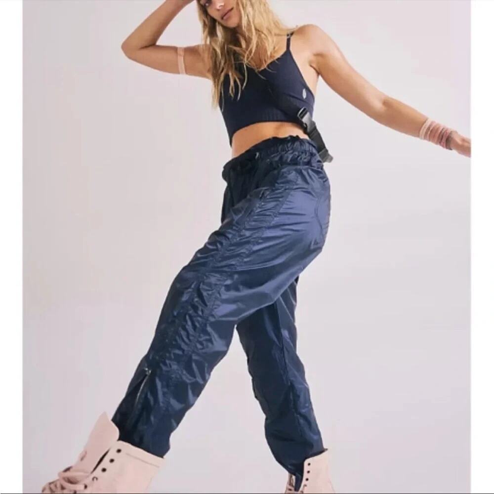Free People Movement Back To The Future Pants XS Blue Windbreaker Paperbag Cargo
